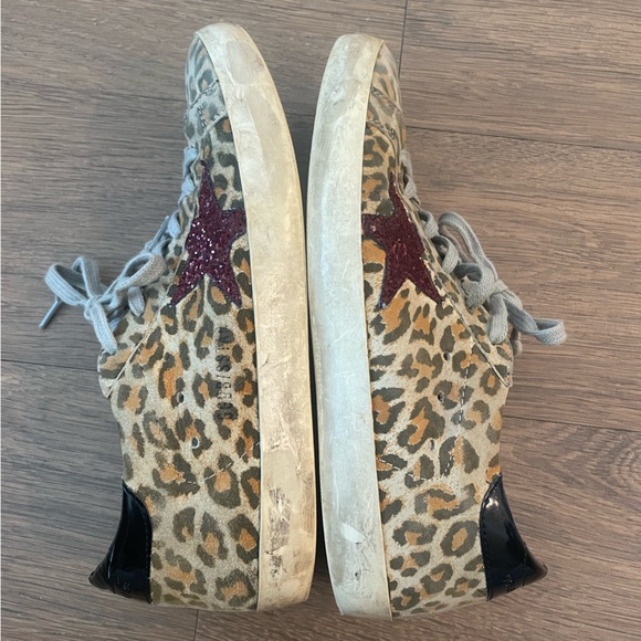 GOLDEN GOOSE SUPERSTAR SNEAKERS LEOPARD SUEDE & RED GLITTER STAR - Picture 3 of 14